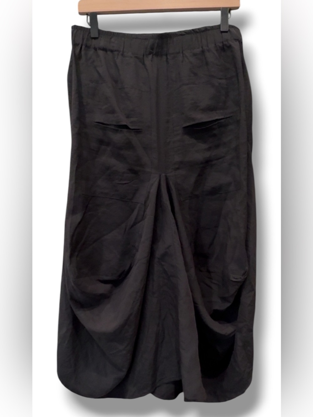 Ruti The Light Poplin Go-To Skirt Black Drapey Elastic Waist Pockets Size Large - Picture 5 of 11